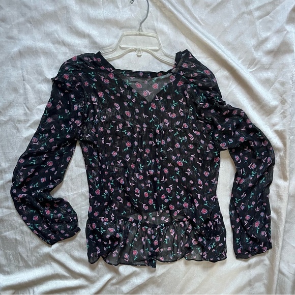 Zara z1975 Denim - Black and Pink Sheer Blouse with Glitter Pin Stripes - Picture 5 of 7